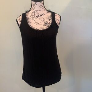 Olivia Moon Black Tank Sleeveless Top with Feathery Fringe Women’s Small Medium